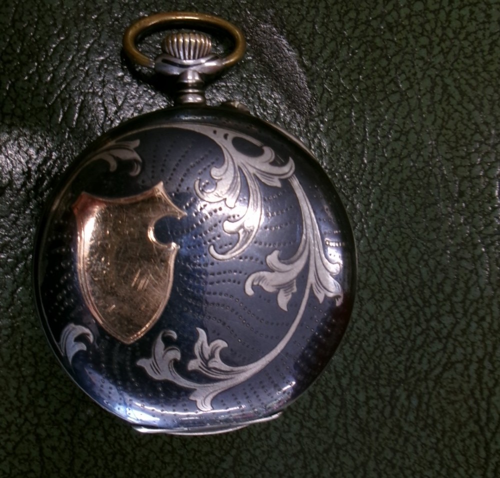 Silver and niello enamel TAVANNES pocket watch c1910 View III