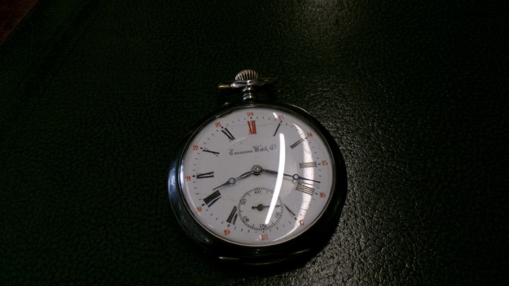Silver and niello enamel TAVANNES pocket watch c1910 View X