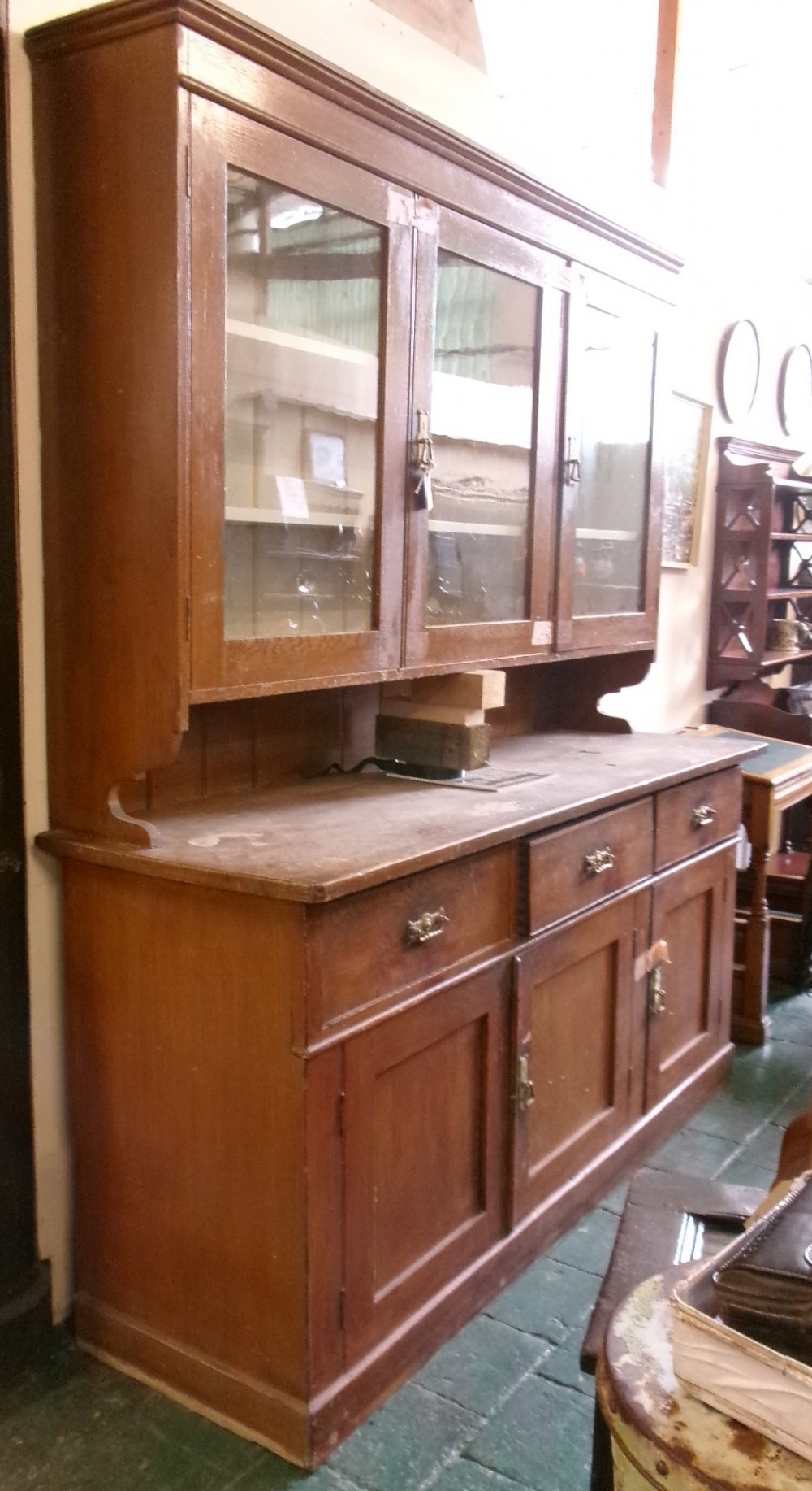 Large Victorian Pine Scumble Kitchen Cupboard View V