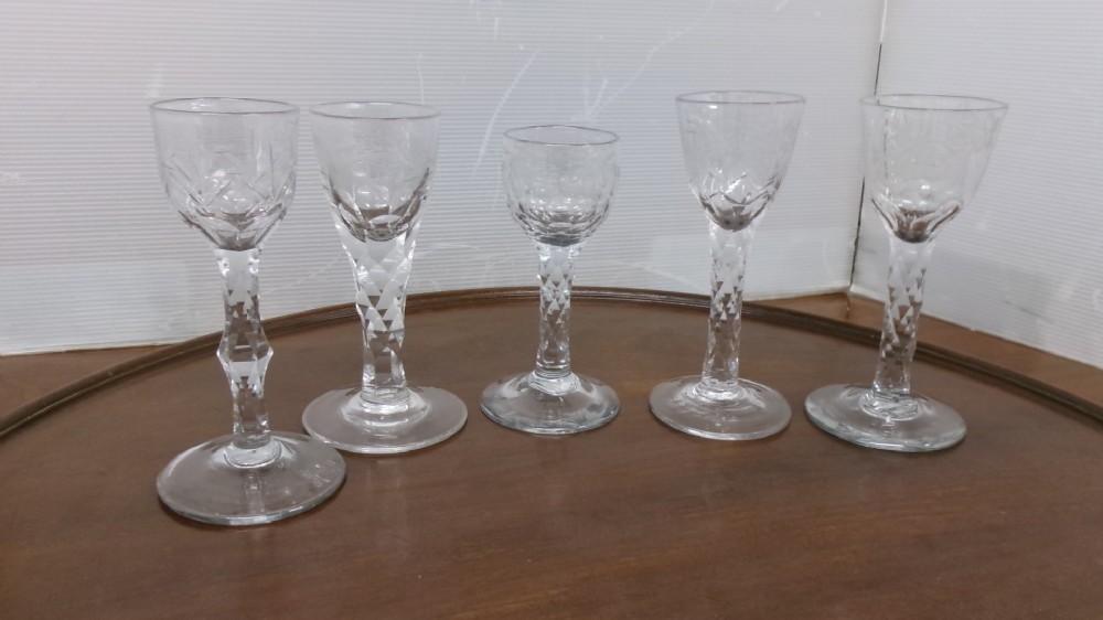 Five Georgian Faceted Stemmed Drinking Glasses Circa 1790/1810