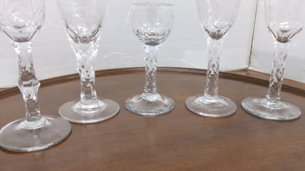 Five Georgian Faceted Stemmed Drinking Glasses Circa 1790/1810 View IV