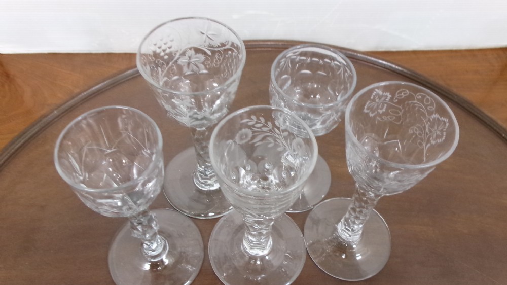 Five Georgian Faceted Stemmed Drinking Glasses Circa 1790/1810 View V