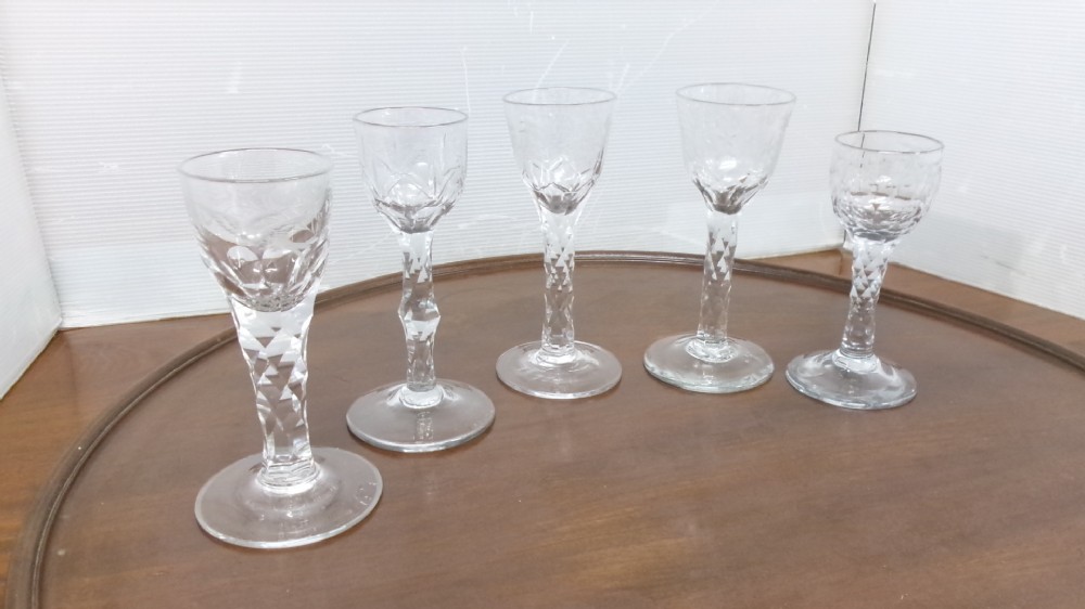 Five Georgian Faceted Stemmed Drinking Glasses Circa 1790/1810 View X