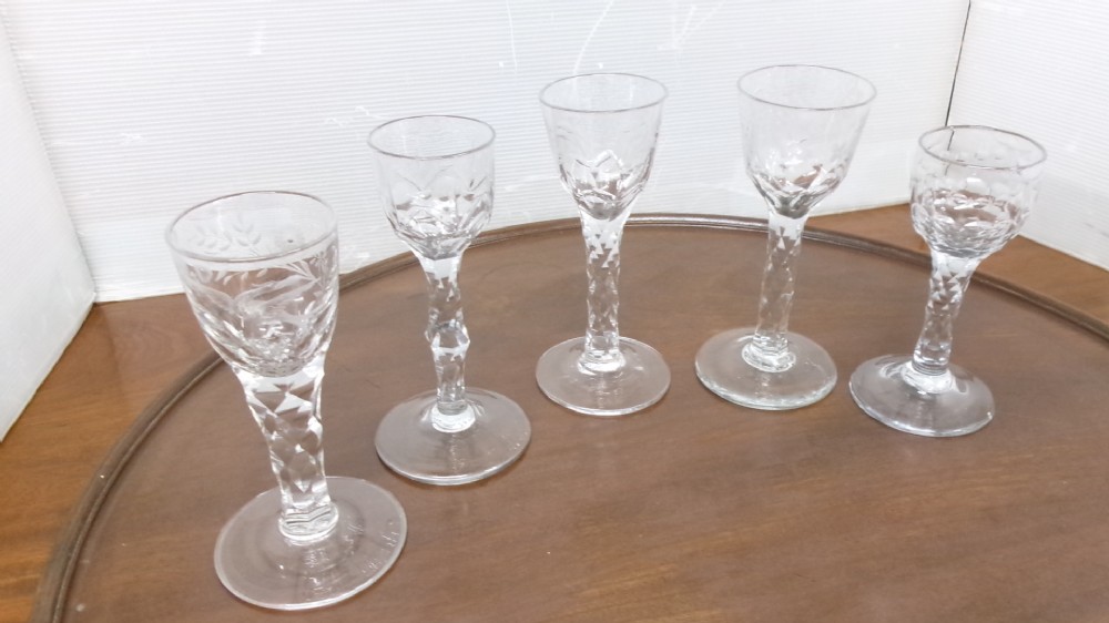 Five Georgian Faceted Stemmed Drinking Glasses Circa 1790/1810 View XI