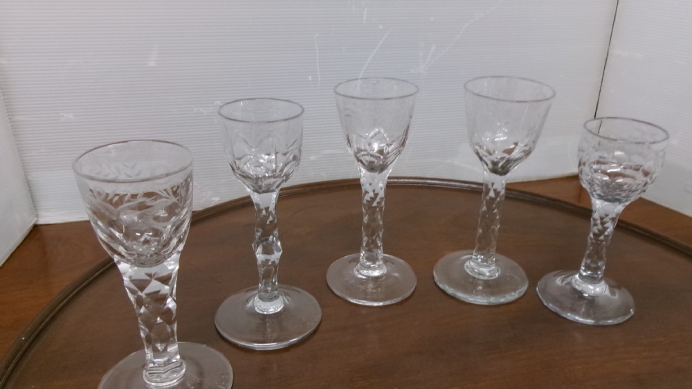 Five Georgian Faceted Stemmed Drinking Glasses Circa 1790/1810 View XII