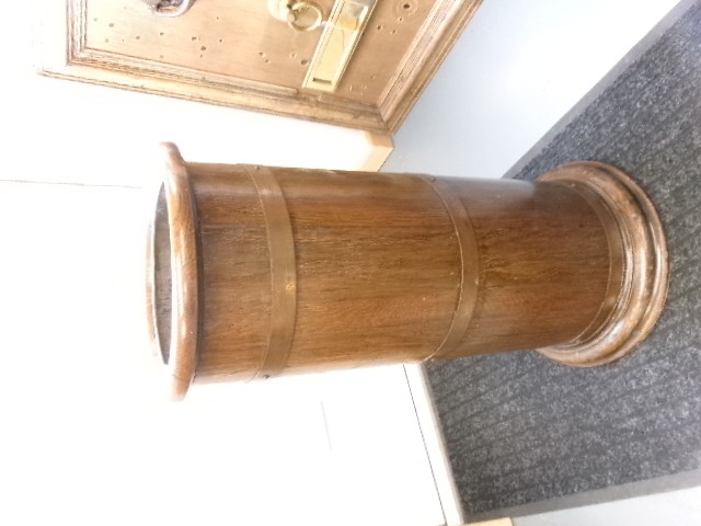 Brass Banded Oak Stick Stand Circa 1890 View II