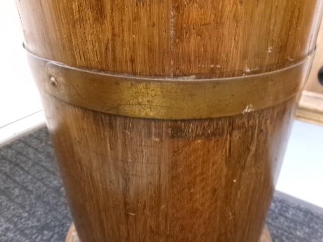 Brass Banded Oak Stick Stand Circa 1890 View IV