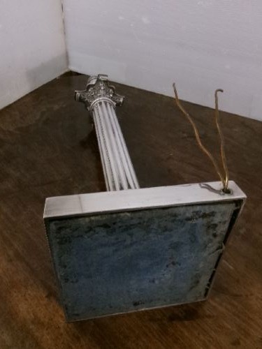 A Victorian silver-plated table lamp shaped as a fluted Corinthian column resting on a stepped square base. View VIII