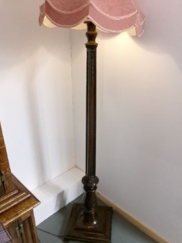 Mahogany Standard Lamp With Shade Circa 1920.