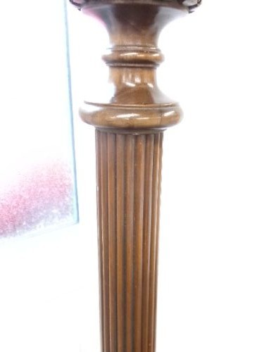 A dark turned mahogany standard lamp with a fluted central column and a moulded circular base. View VI