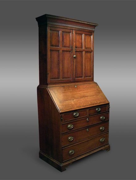 Georgian Welsh Oak Bureau Bookcase Cabinet, C.1780