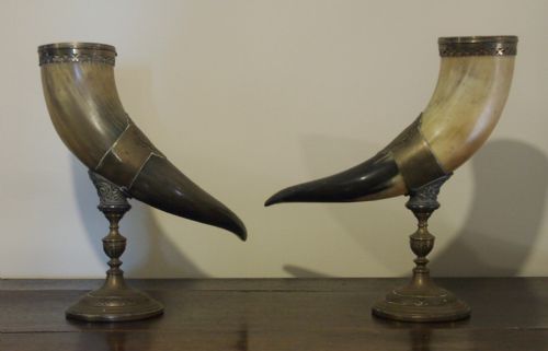 PAIR OF VICTORIAN BRASSMOUNTED HORNS C1890 - ADDITIONAL PHOTO 1