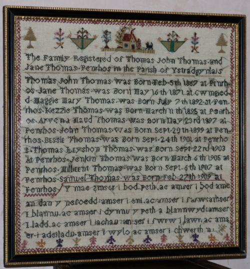 Rare Welsh Genealogical Sampler of the Thomas Family of Ystradgynlais, Circa 1910