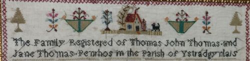 fig 1. Rare Welsh Genealogical Sampler of the Thomas Family of Ystradgynlais, circa 1910