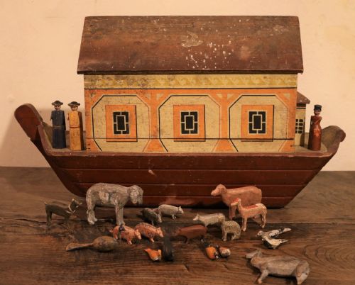 Folk Art Wooden Toy Noah's Ark, German Circa 1875