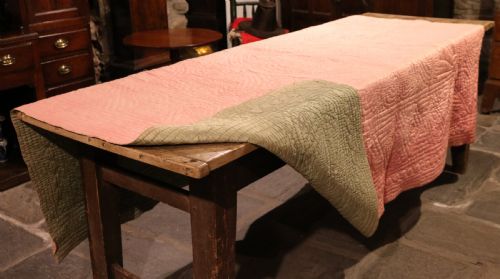 Folk Art Original Welsh Hand-stitched Quilt, Circa 1900