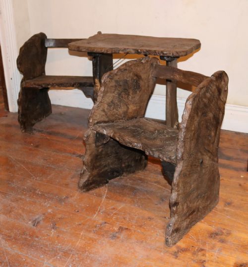 Arts & Crafts Medieval-style Table and Chairs, "Wanderworld", C.1930