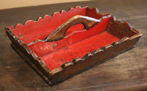 Primitive Welsh Painted Cutlery Tray, Dated 1919