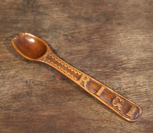 SMALL FRUITWOOD CHRISTENING OR CONDIMENT SPOON SWISS CIRCA 1900 - ADDITIONAL PHOTO 1