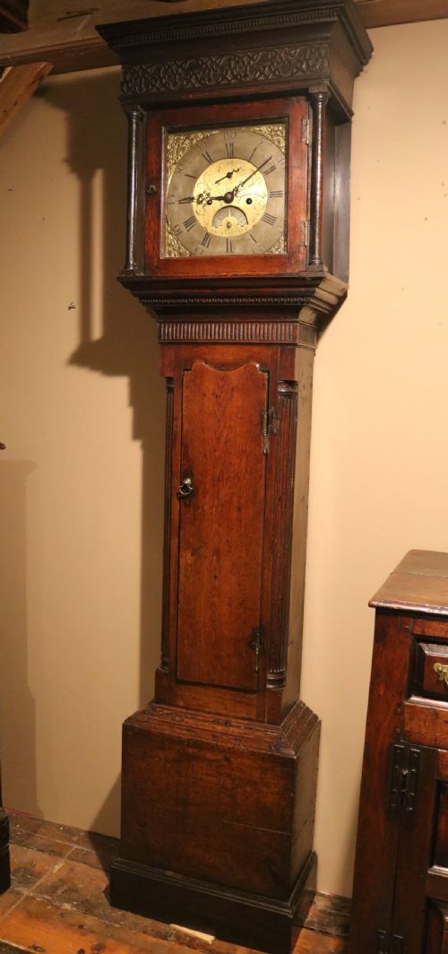 fig 1. Welsh Oak Longcase Grandfather 8 Day Clock with Brass Dial, c.1780