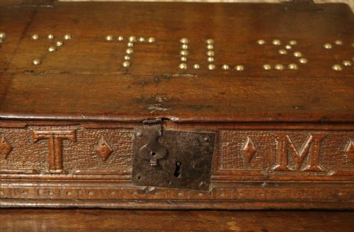 WELSH OAK TABLE DESK WITH OWNER'S INITIALS AND DATE - ADDITIONAL PHOTO 3
