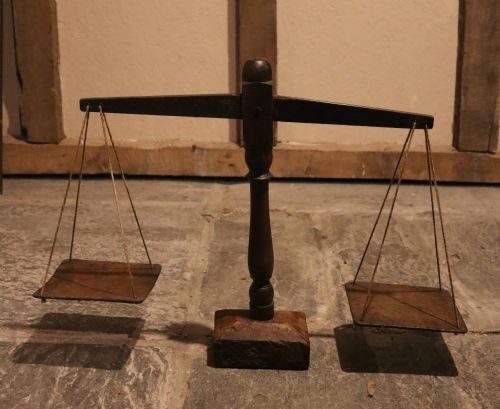 RARE WELSH OAK DAIRY SCALES MONTGOMERYSHIRE CIRCA 1760