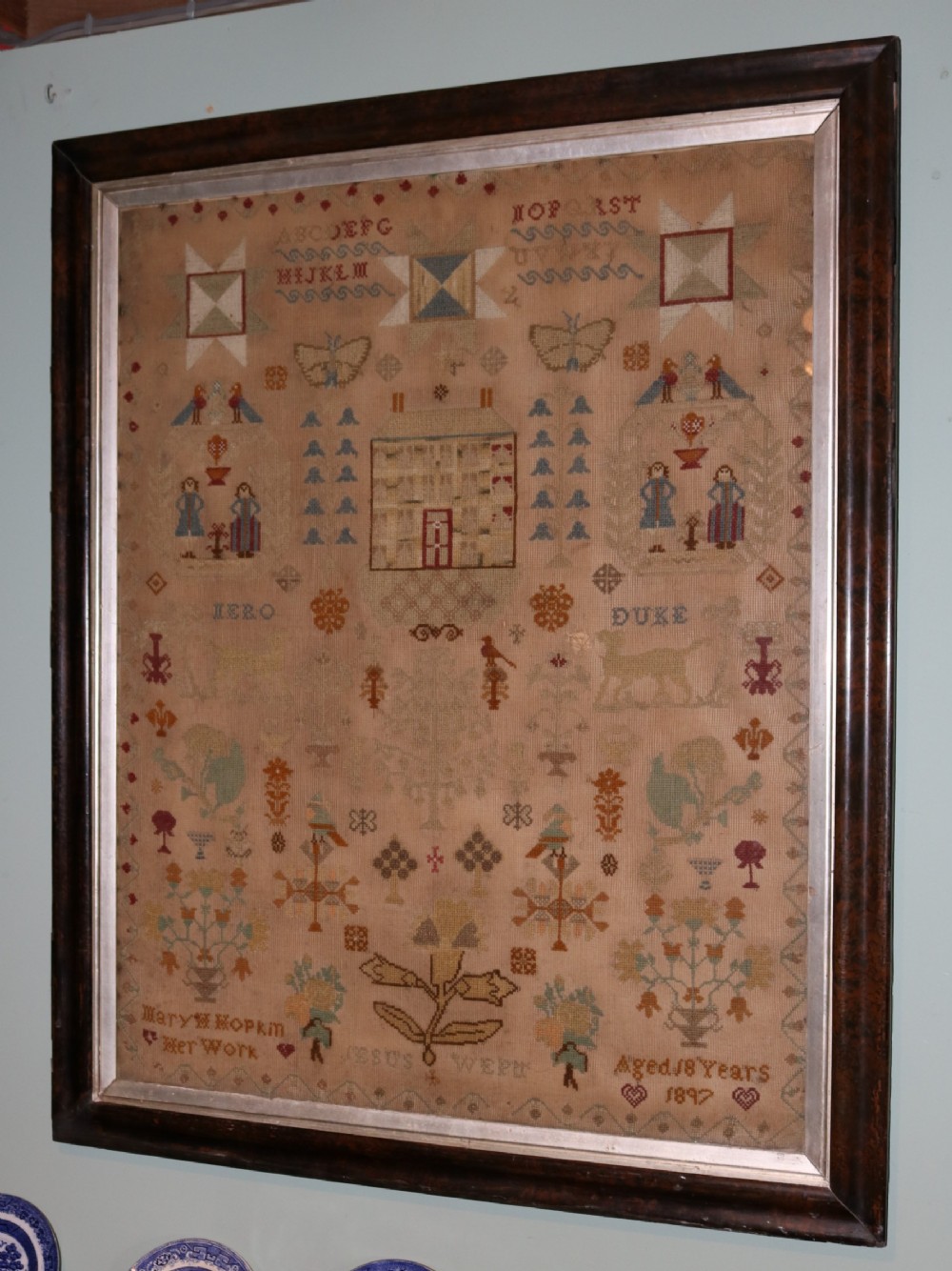 Welsh Victorian Woolwork Sampler, Dated 1897