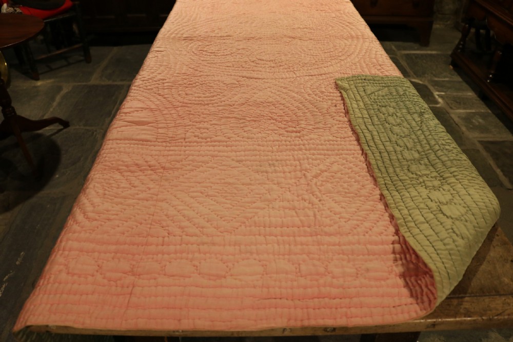 Folk Art Original Welsh Hand-stitched Quilt, circa 1900 View X