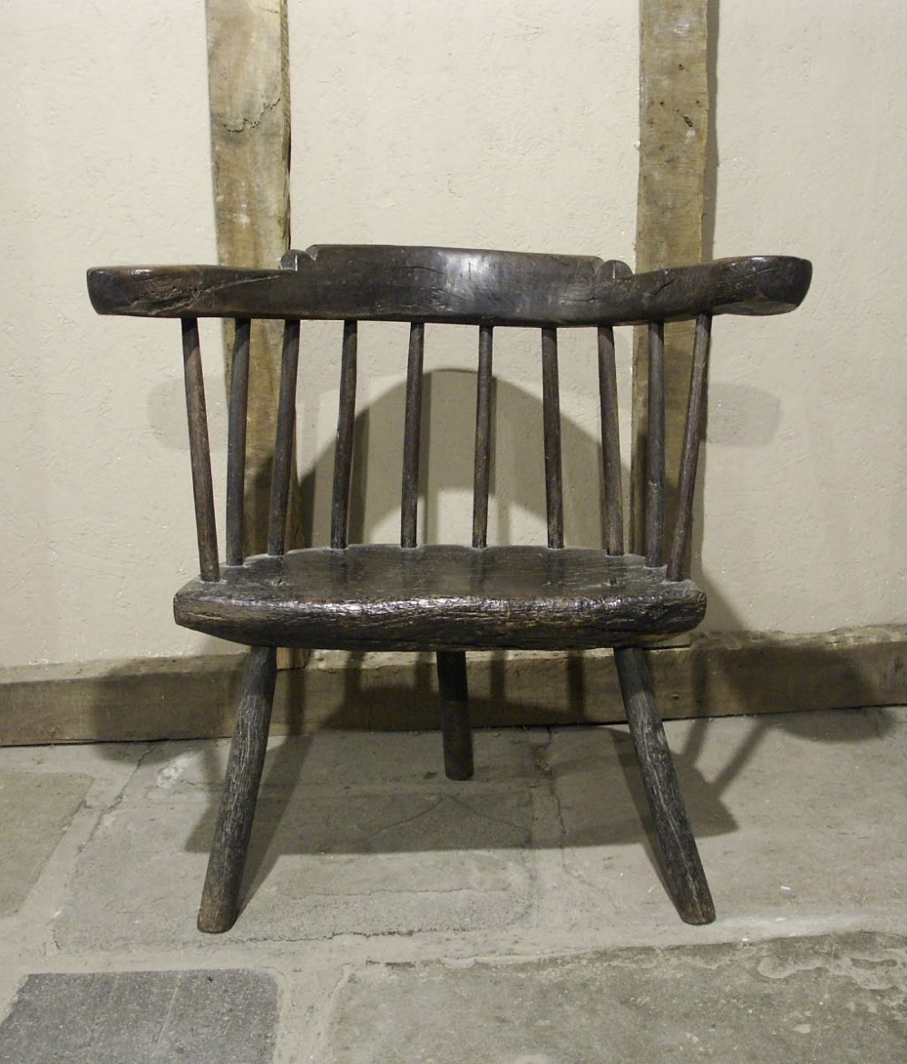 Untouched Welsh Oak Yoke-Back Stick Chair