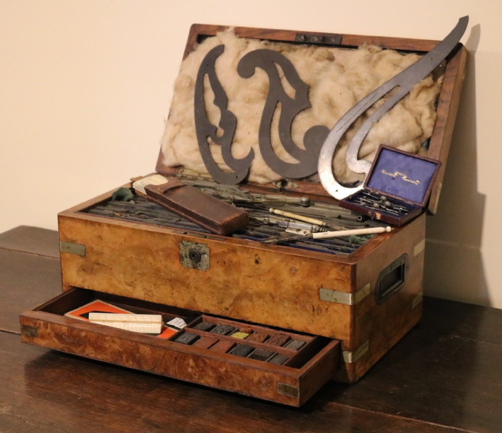 Victorian Burr-Walnut Architect's Instrument Box