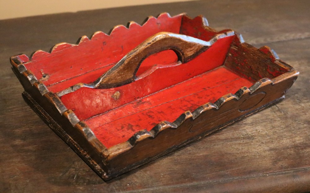 Primitive Welsh Painted Cutlery Tray, Dated 1919