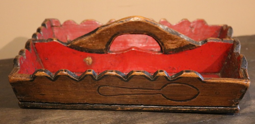 Primitive Welsh Painted Cutlery Tray, Dated 1919 View III