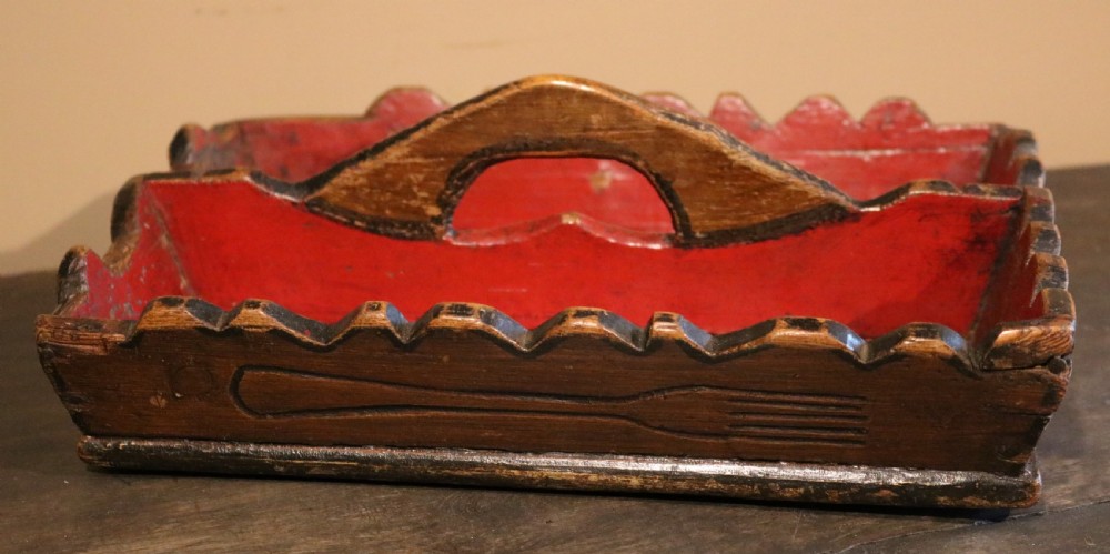 Primitive Welsh Painted Cutlery Tray, Dated 1919 View IV