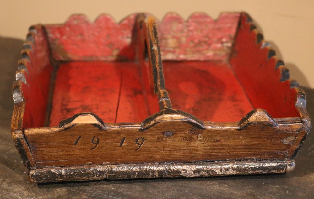 Primitive Welsh Painted Cutlery Tray, Dated 1919 View V