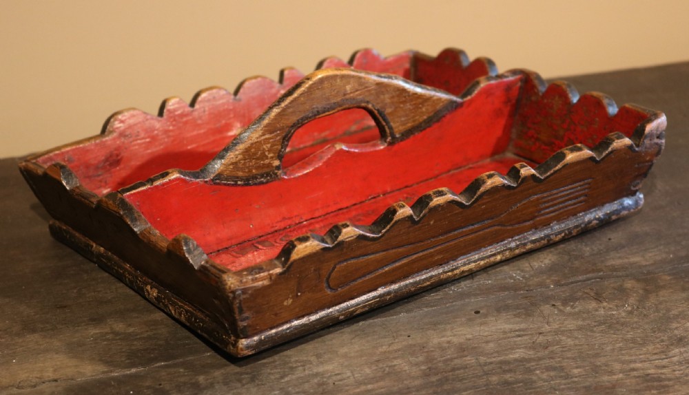 Primitive Welsh Painted Cutlery Tray, Dated 1919 View VI
