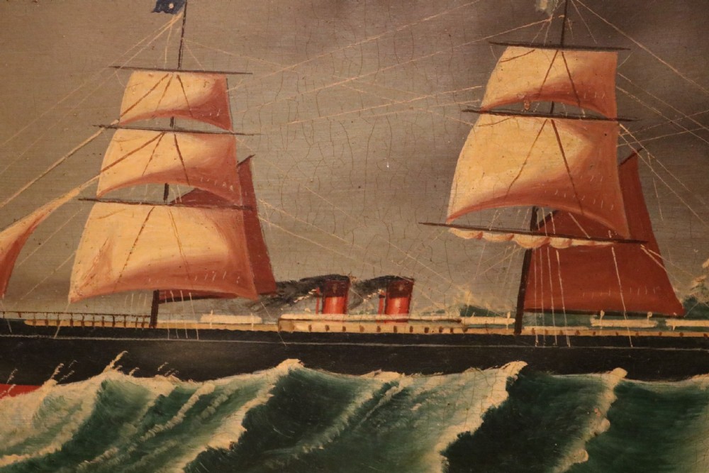 Primitive Welsh Oil Painting of a Steam Sailing Ship in a Storm, signed S.A. Phillips, circa1870 View V