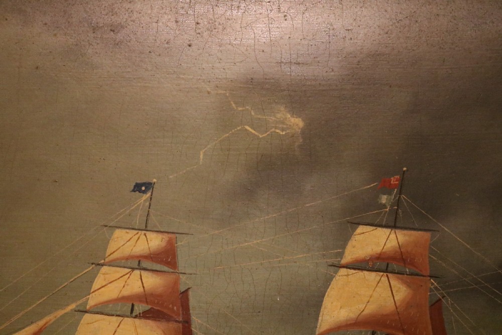 Primitive Welsh Oil Painting of a Steam Sailing Ship in a Storm, signed S.A. Phillips, circa1870 View VI