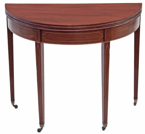 Regency 19th Century Inlaid Mahogany Folding Demi-lune Console Table