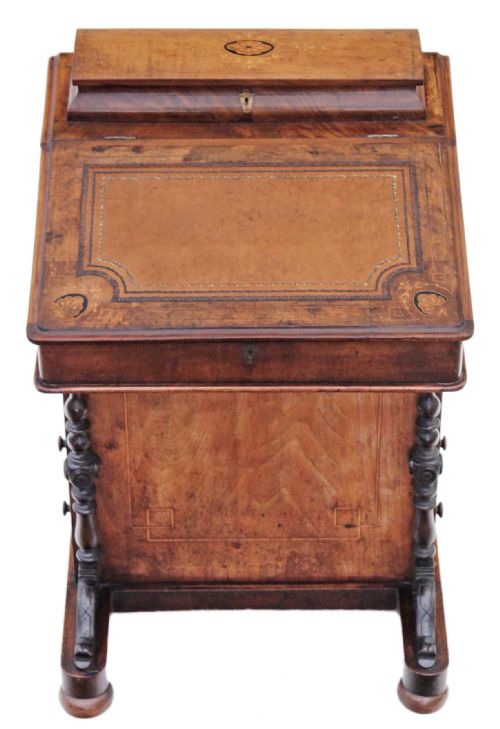 fig 1. Victorian inlaid burr walnut davenport desk
