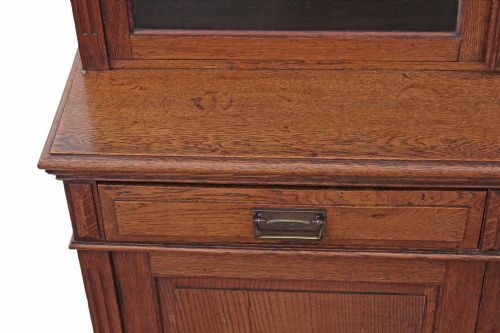fig 2. Victorian Arts and Crafts oak glazed bookcase display cabinet
