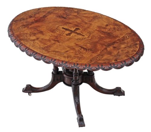 fig 1. Victorian inlaid burr walnut oval tilt top loo breakfast table