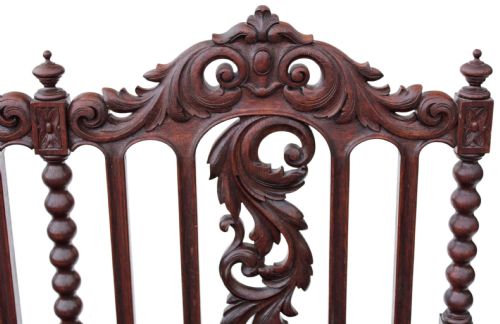 fig 1. Victorian carved oak leather settle bench Gothic