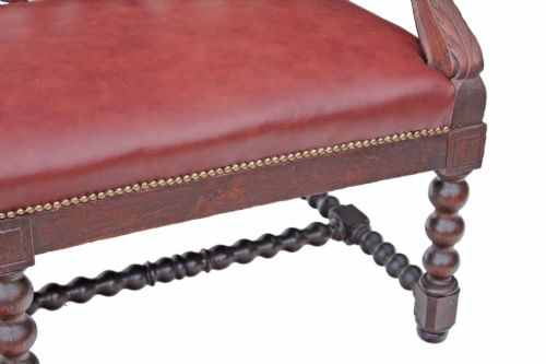 fig 2. Victorian carved oak leather settle bench Gothic