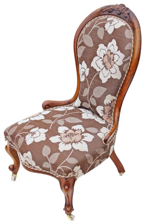 Ladies Victorian Carved Walnut Chair Slipper Back Spoon