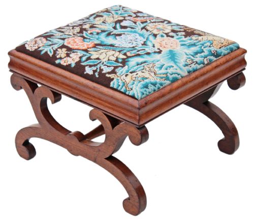 Rare Victorian Mahogany X-frame Stool Seat Foot