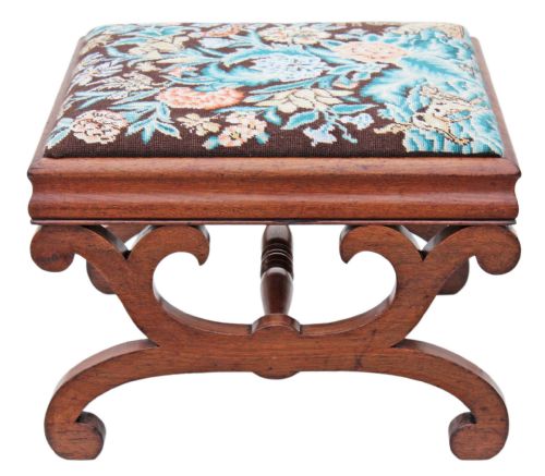 fig 1. Rare Victorian mahogany x-frame stool seat foot