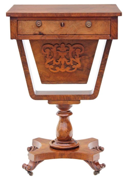 Victorian Walnut Games Table Side Sewing Box