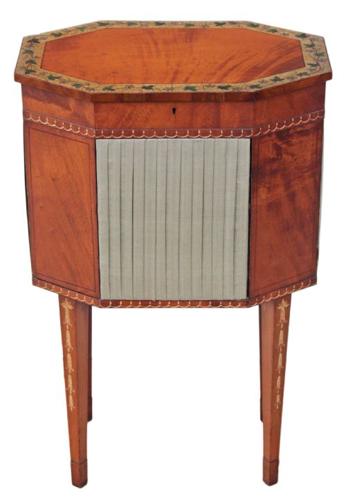 Edwardian Satin Walnut Side Table Sewing Basket