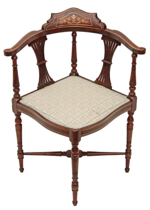Edwardian Inlaid Mahogany Corner Arm Chair Tub