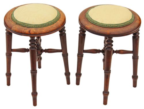 Rare Pair of Victorian Beech Upholstered Stools